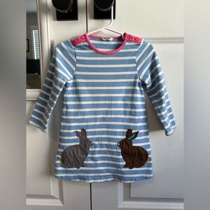 Baby Boden Bunny Applique Striped Long Sleeve Dress Sz 18-24 Months